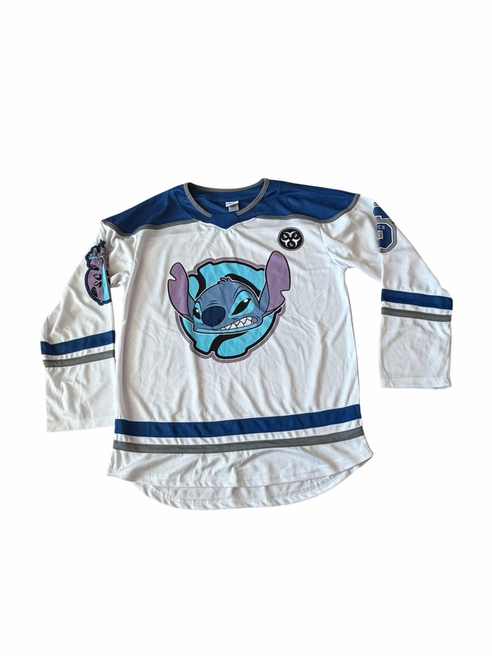 Disney Stitch Lilo & Stitch Hockey Jersey White Blue Size Medium 38-40 Medium